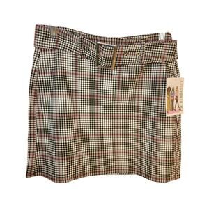 NEW Joe Benbasset Black White Pink Gingham Belted Mini Skirt Women's Size Large